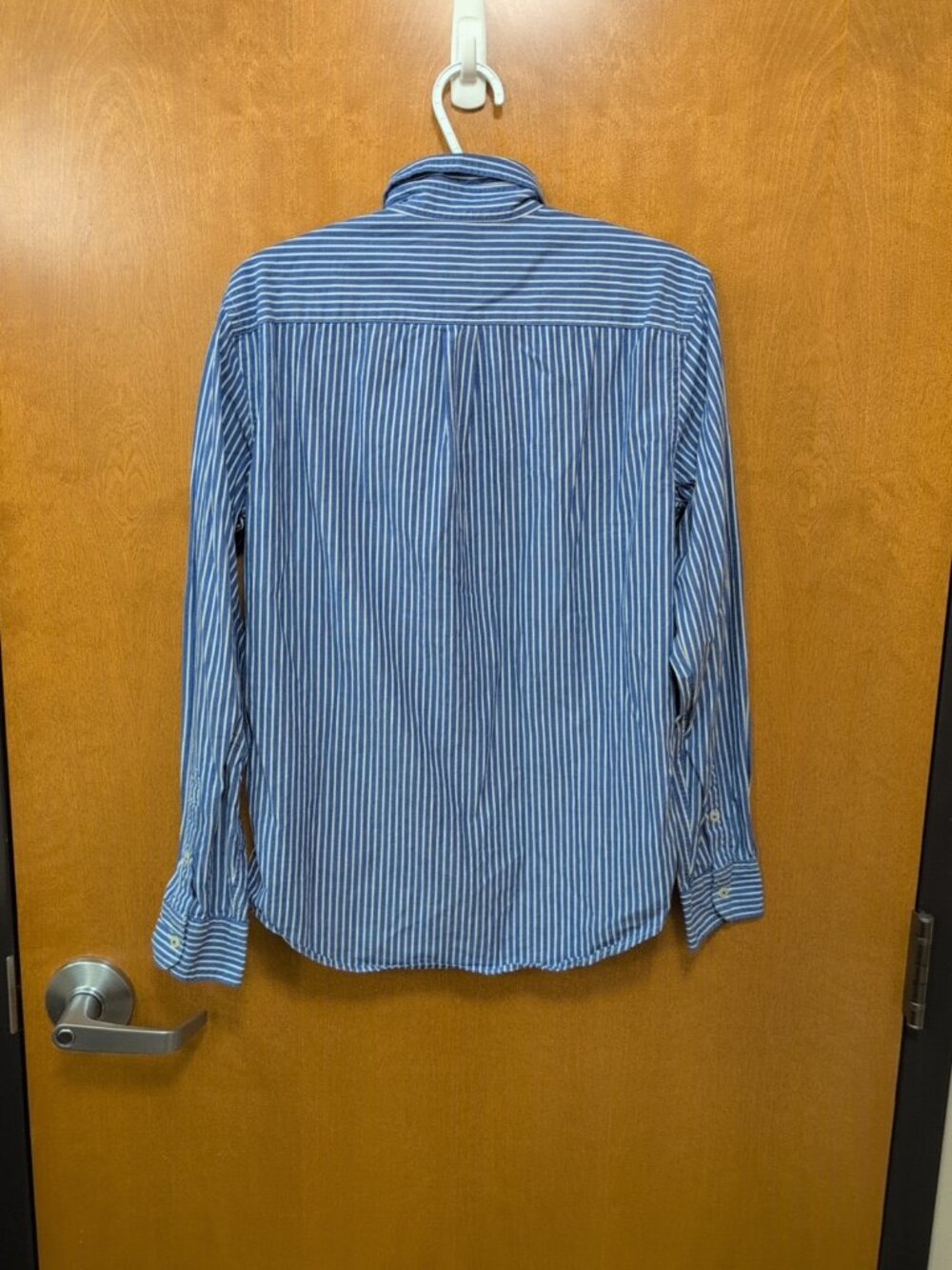 American Eagle Outfitters Shirt Men's S Blue White Long Sleeve Polo Striped Logo - Picture 6 of 8